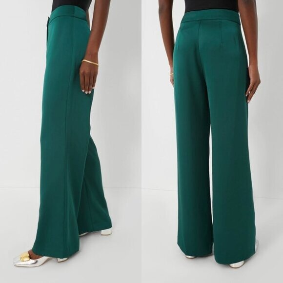 Tuckernuck NEW Rainforest Green Erin Satin Wide Leg Trouser High Rise Pants S - Picture 2 of 12